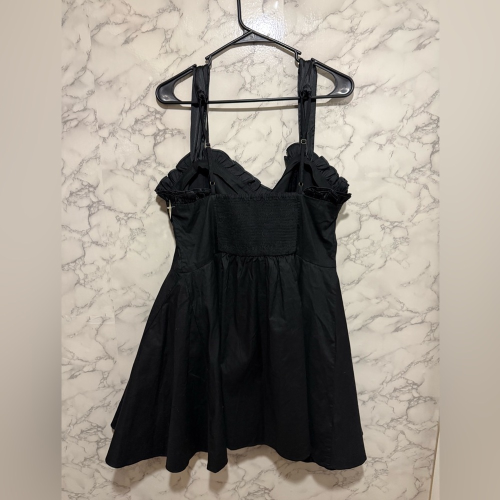 NEW Free People Midnight Magic Stretch Cotton Fit & Flare Black Mini Dress XL - Picture 10 of 11